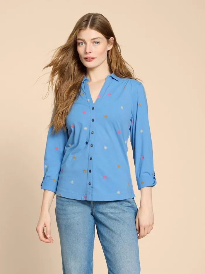 Women SHIRTS and BLOUSES White Stuff ANNIE JERSEY EMBROIDERED SHIRT Blue Multi Women SHIRTS and BLOUSES White Stuff ANNIE JERSEY EMBROIDERED SHIRT Blue Multi