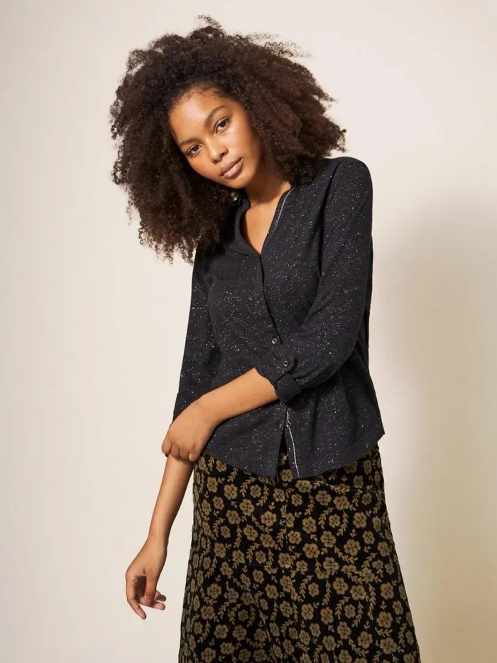 Women SHIRTS and BLOUSES White Stuff ANNIE SPARKLE SLIM FIT SHIRT Charcoal Grey