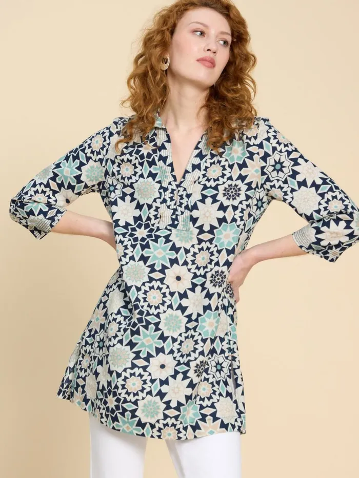 Women SHIRTS and BLOUSES White Stuff Blaire Linen Tunic Navy Print Women SHIRTS and BLOUSES White Stuff Blaire Linen Tunic Navy Print