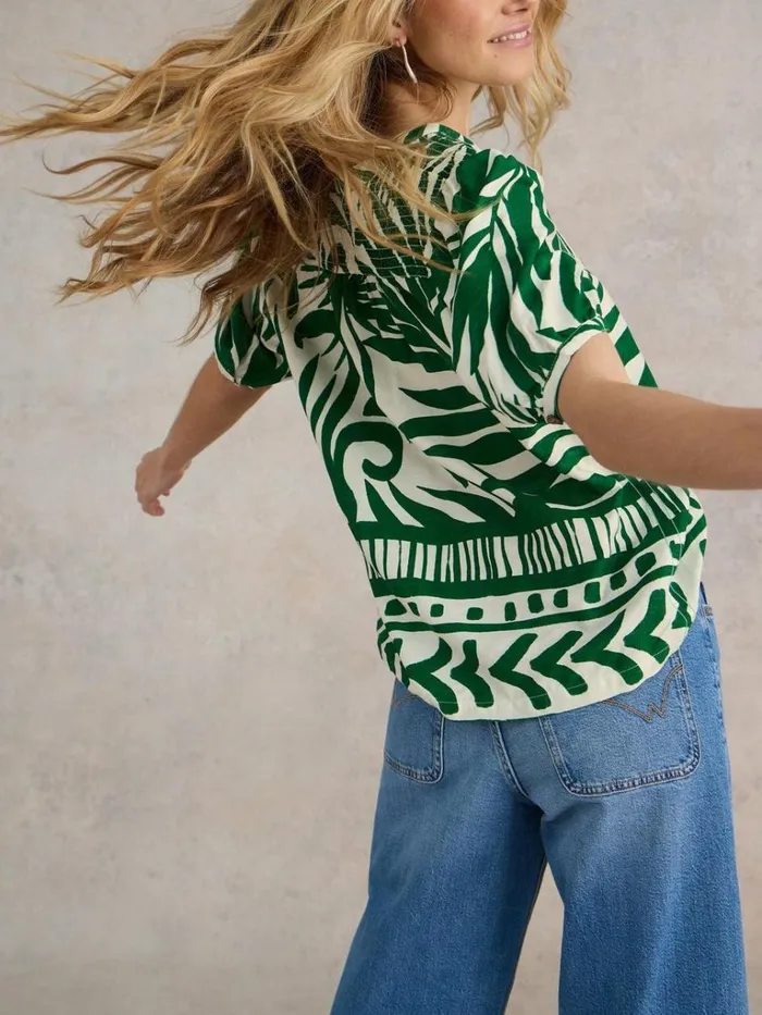 Women SHIRTS and BLOUSES White Stuff Elisa Eco Vero Top Green Print Women SHIRTS and BLOUSES White Stuff Elisa Eco Vero Top Green Print