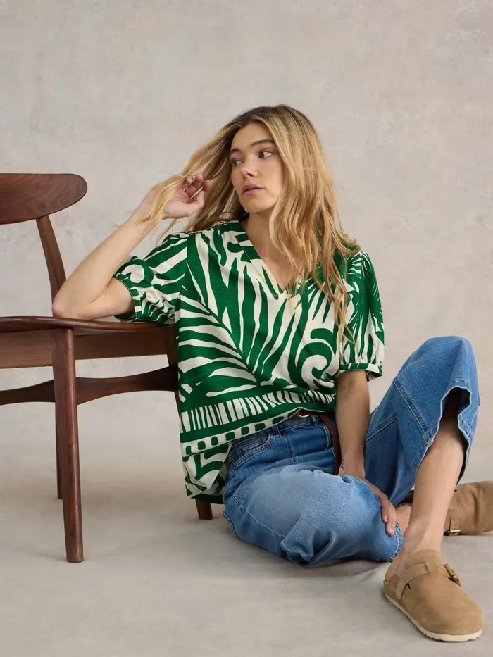 Women SHIRTS and BLOUSES White Stuff Elisa Eco Vero Top Green Print Women SHIRTS and BLOUSES White Stuff Elisa Eco Vero Top Green Print