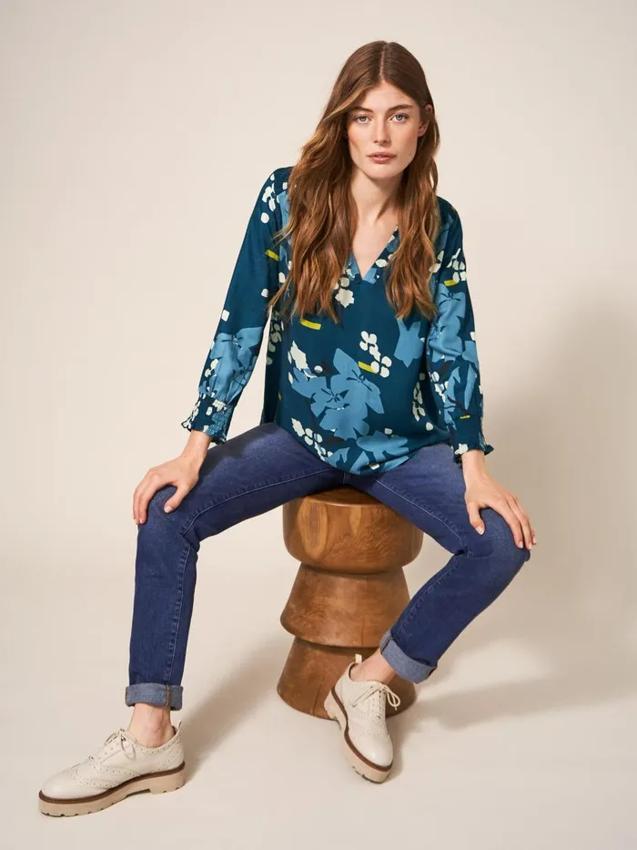 Women SHIRTS and BLOUSES White Stuff Elisa Eco Vero V Neck Top Teal Multi Women SHIRTS and BLOUSES White Stuff Elisa Eco Vero V Neck Top Teal Multi