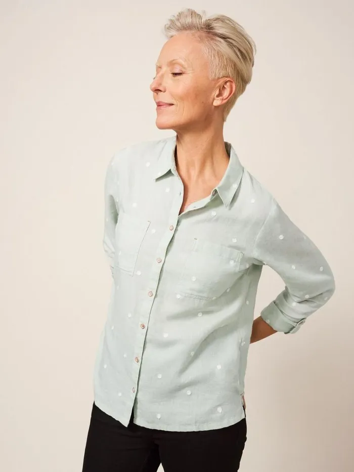 Women SHIRTS and BLOUSES White Stuff Emilia Organic Cotton Long Sleeve Shirt Green Multi