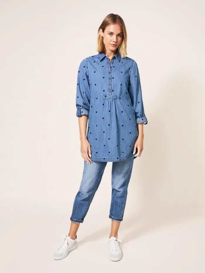 Women SHIRTS and BLOUSES White Stuff Eva Embroidered Denim Tunic Mid Denim