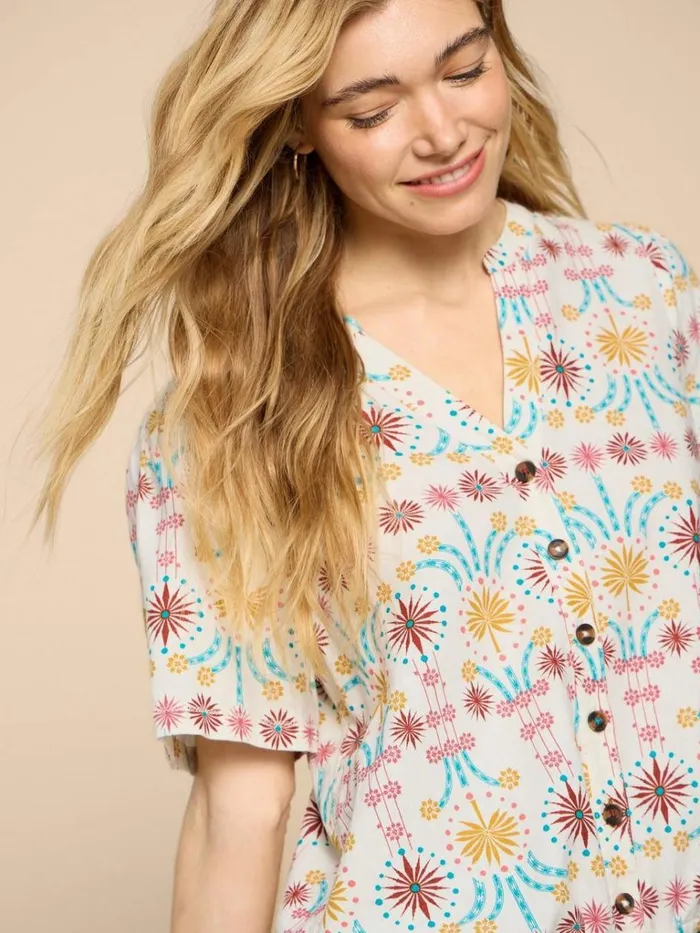 Women SHIRTS and BLOUSES White Stuff Ferne Linen Blend Shirt Natural Print
