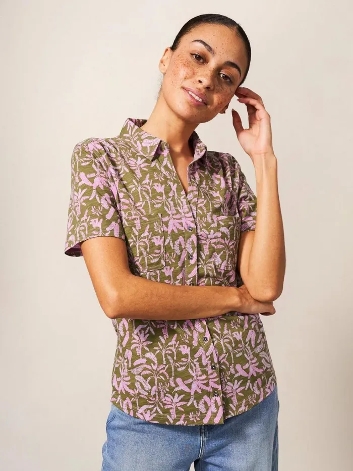 Women SHIRTS and BLOUSES White Stuff Penny Pocket Cotton Jersey Shirt Green Multi