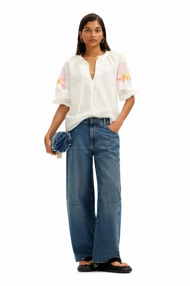 Women Shirts And Blouses Desigual Flowy Blouse With Watercolor Floral Print