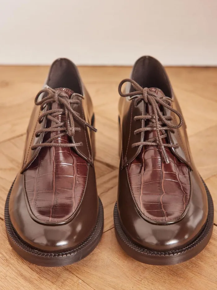 Women Shoes Cyrillus Leather TwoColor Heeled Derby Shoes Marron Glace