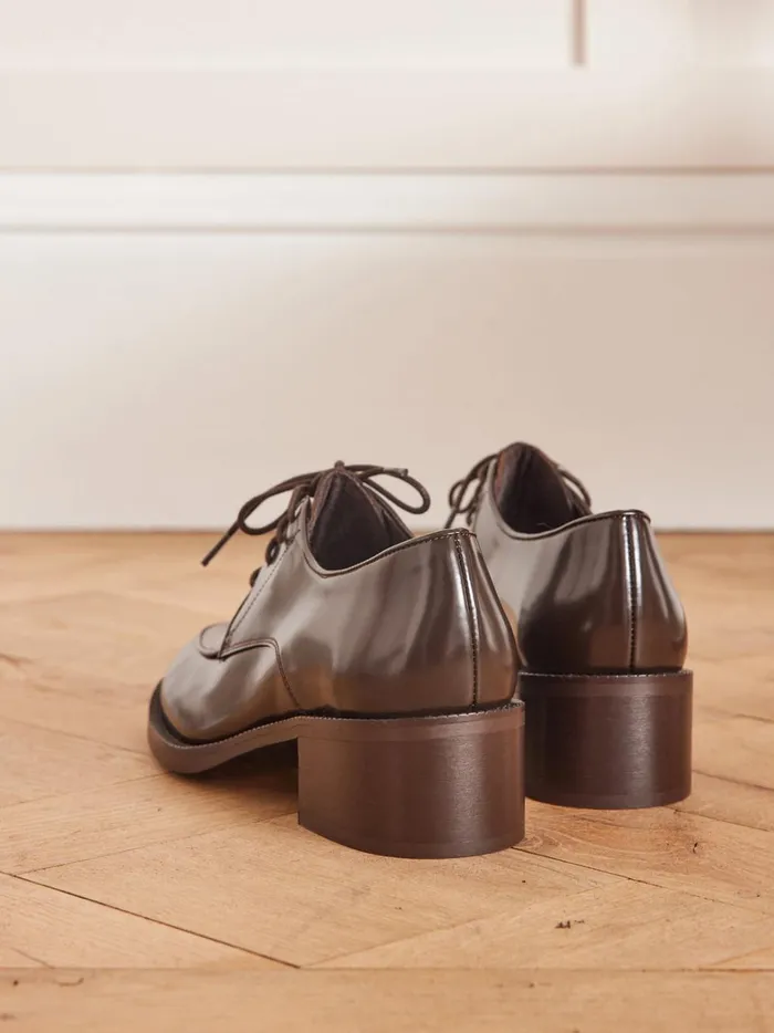 Women Shoes Cyrillus Leather TwoColor Heeled Derby Shoes Marron Glace
