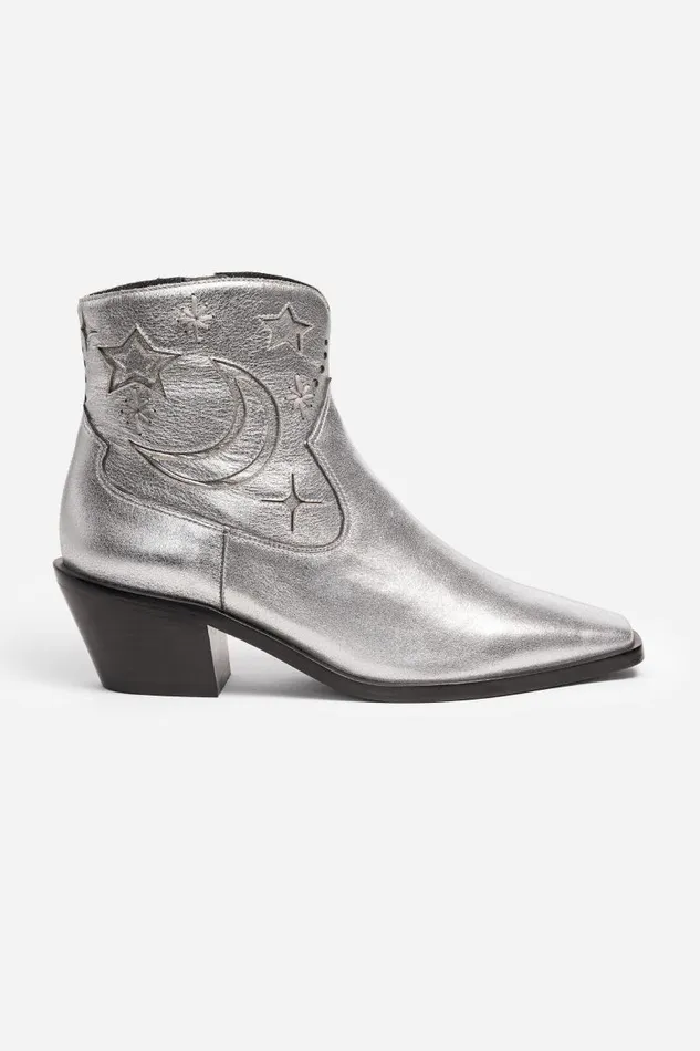 Women Shoes Johnny Was COSMOS METALLIC LEATHER BOOTIE Silver