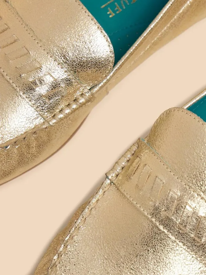 Women SHOES White Stuff Mayflower Suede Moccasin Gold Tone Metallic Women SHOES White Stuff Mayflower Suede Moccasin Gold Tone Metallic