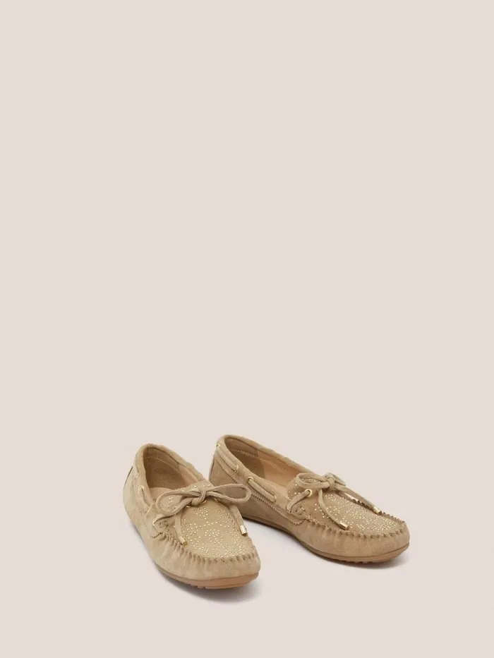 Women SHOES White Stuff Pinstud Suede Moccasin Light Natural