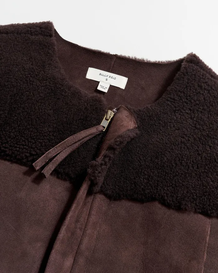 Women Short Shearling Jacket Coffee Bean Billy Reid Jackets and Outerwear