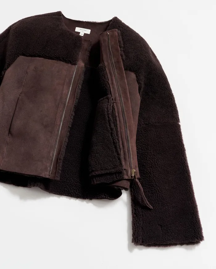 Women Short Shearling Jacket Coffee Bean Billy Reid Jackets and Outerwear