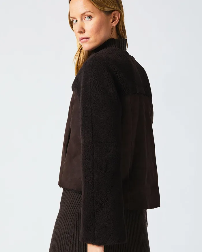 Women Short Shearling Jacket Coffee Bean Billy Reid Jackets and Outerwear