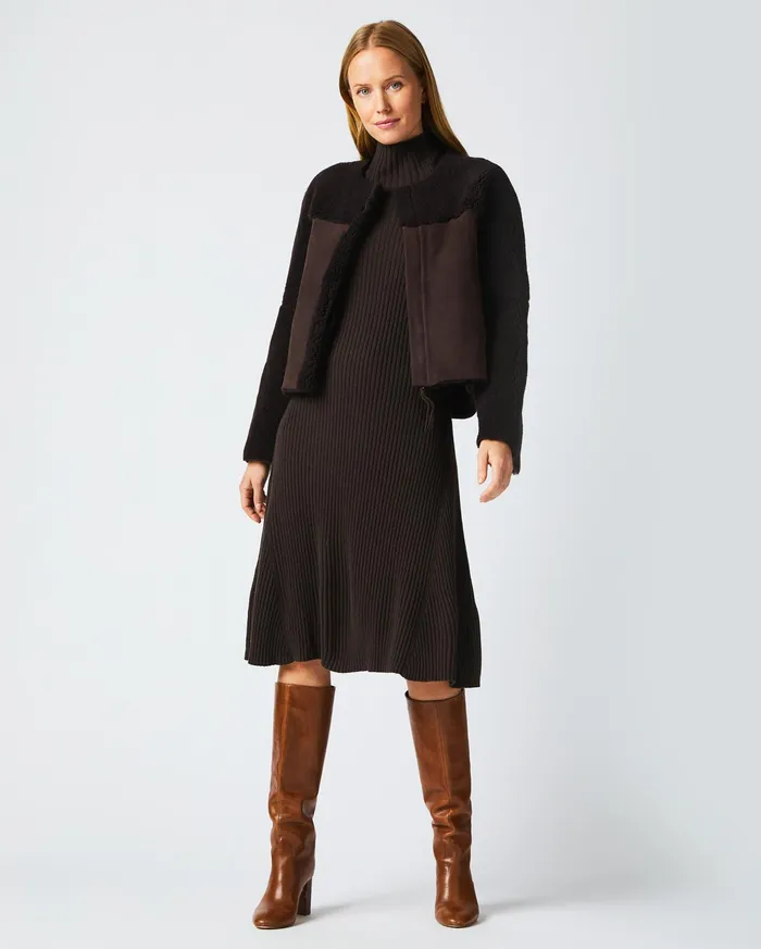Women Short Shearling Jacket Coffee Bean Billy Reid Jackets and Outerwear
