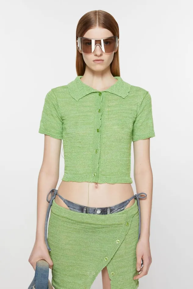 Women Short Sleeve Cardigan Bright Green Acne Studios Knitwear