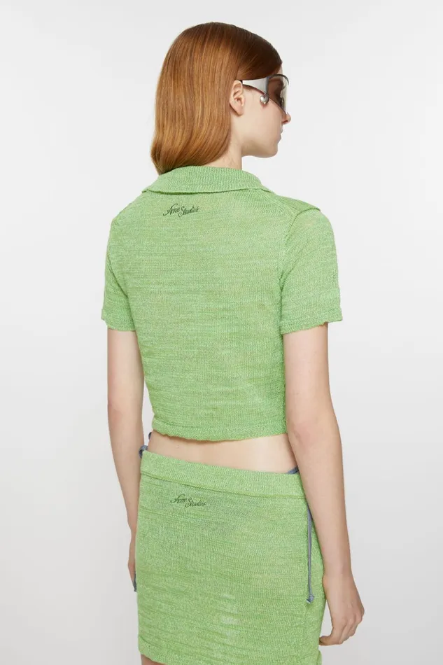 Women Short Sleeve Cardigan Bright Green Acne Studios Knitwear