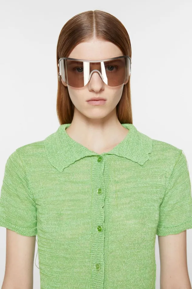 Women Short Sleeve Cardigan Bright Green Acne Studios Knitwear