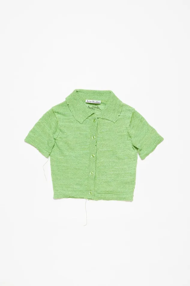 Women Short Sleeve Cardigan Bright Green Acne Studios Knitwear