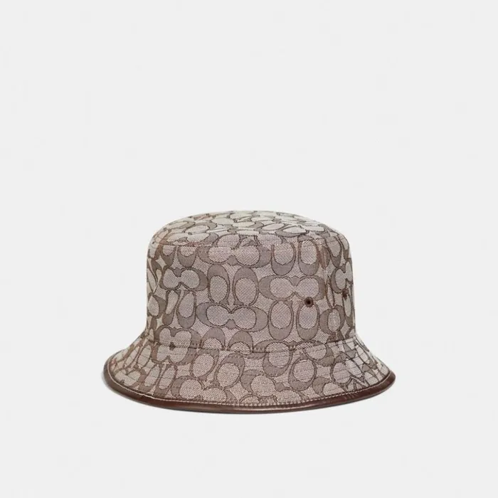 Women Signature Jacquard Bucket Hat In Organic Cotton And Recycled Polyester Stone 1941 Saddle Coach Hats Scarves and Gloves Women Signature Jacquard Bucket Hat In Organic Cotton And Recycled Polyester Stone 1941 Saddle Coach Hats Scarves and Gloves