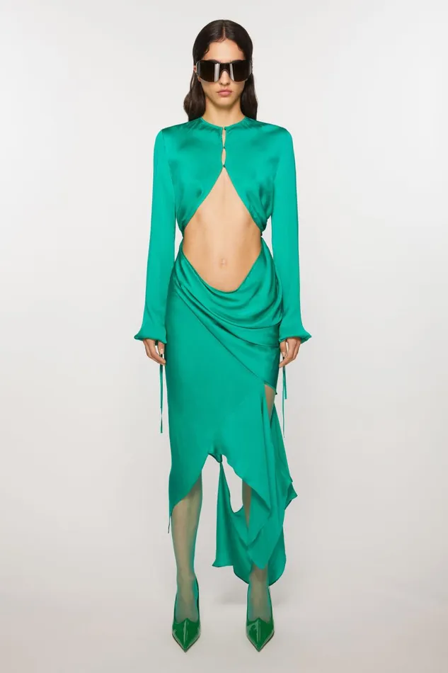 Women Silk Cutout Dress Jade Green Acne Studios Dresses