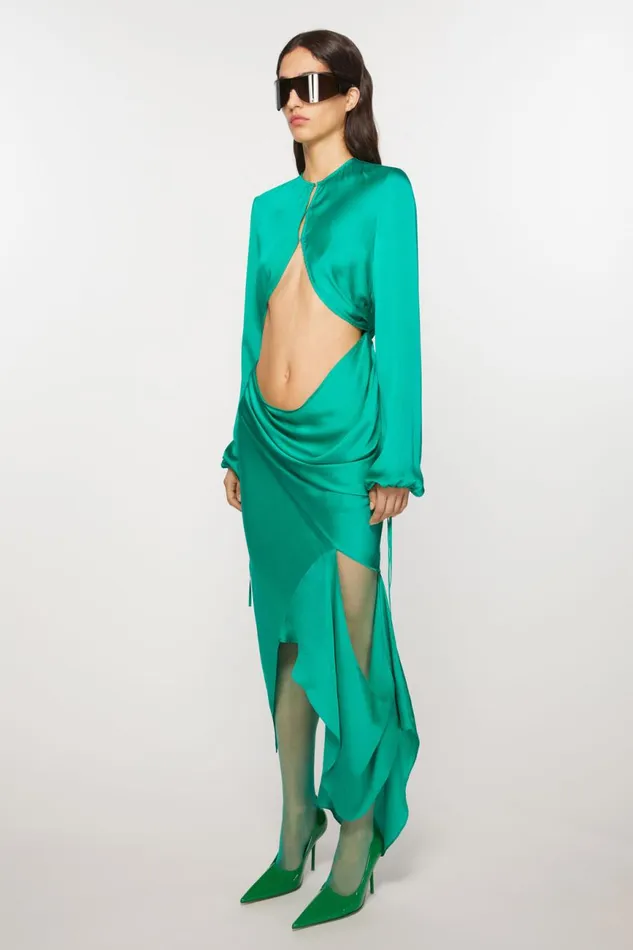 Women Silk Cutout Dress Jade Green Acne Studios Dresses