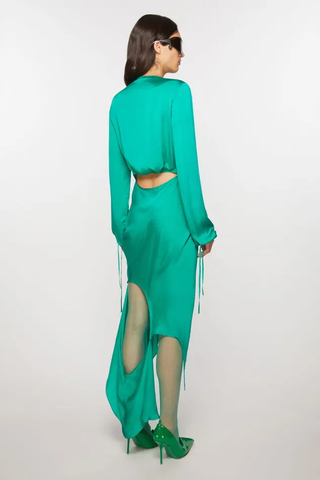 Women Silk Cutout Dress Jade Green Acne Studios Dresses
