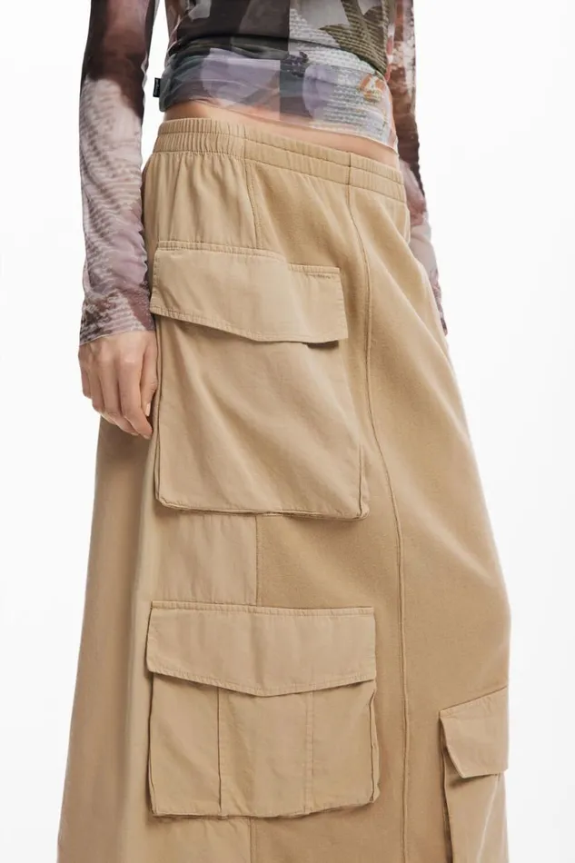 Women Skirts Desigual Long Cargo Knit Skirt