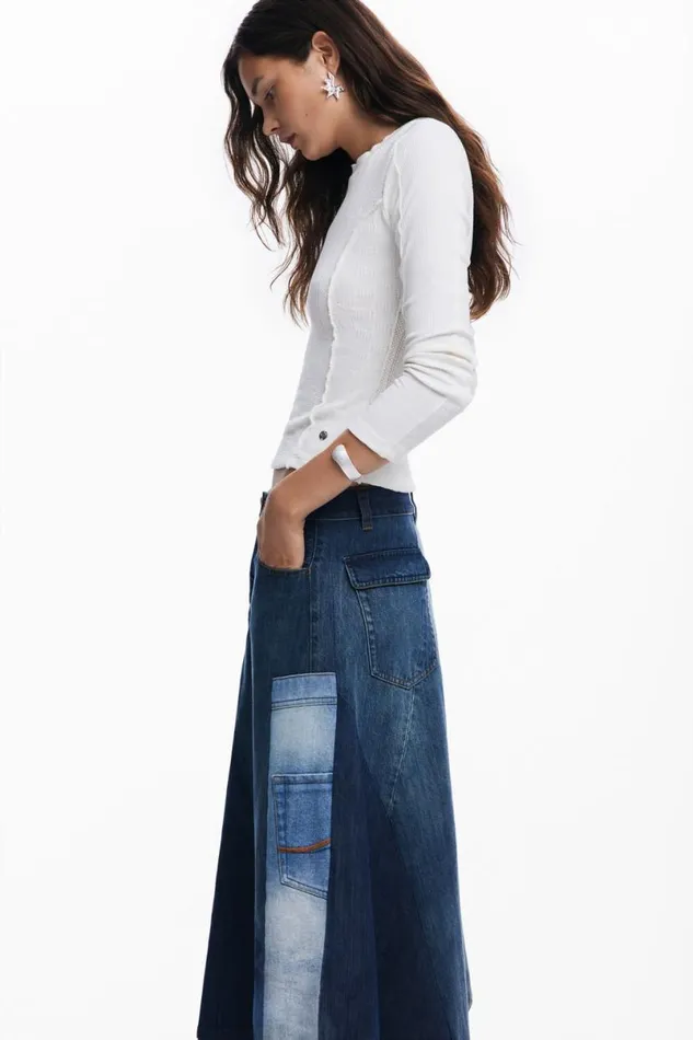 Women Skirts Desigual Patchwork Denim Skirt