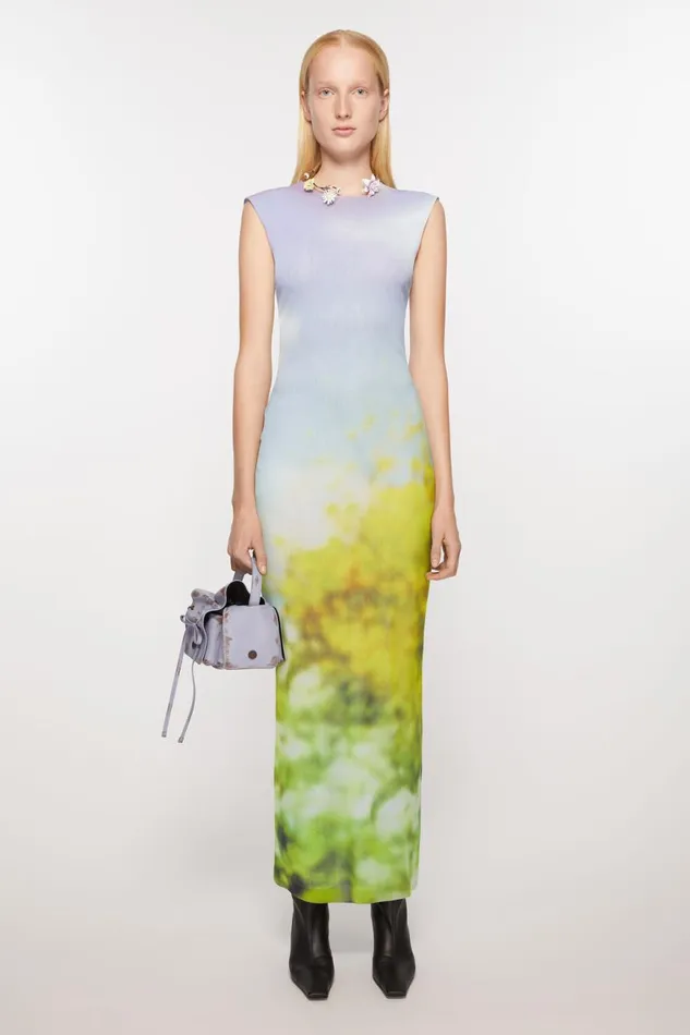 Women Sleeveless Dress Blurred Print Purpleyellow Acne Studios Dresses