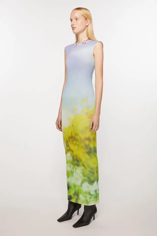 Women Sleeveless Dress Blurred Print Purpleyellow Acne Studios Dresses