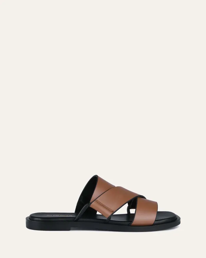 Women SLIDES jomercer Shelby flat slides dark tan leather