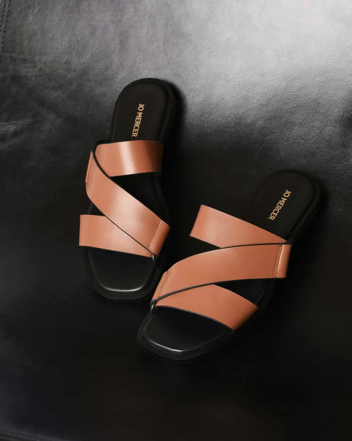 Women SLIDES jomercer Shelby flat slides dark tan leather Women SLIDES jomercer Shelby flat slides dark tan leather