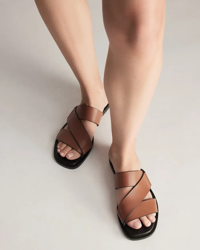Women SLIDES jomercer Shelby flat slides dark tan leather Women SLIDES jomercer Shelby flat slides dark tan leather