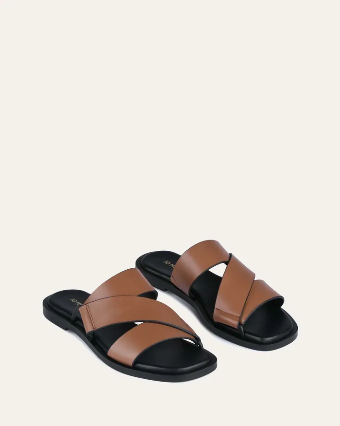 Women SLIDES jomercer Shelby flat slides dark tan leather Women SLIDES jomercer Shelby flat slides dark tan leather