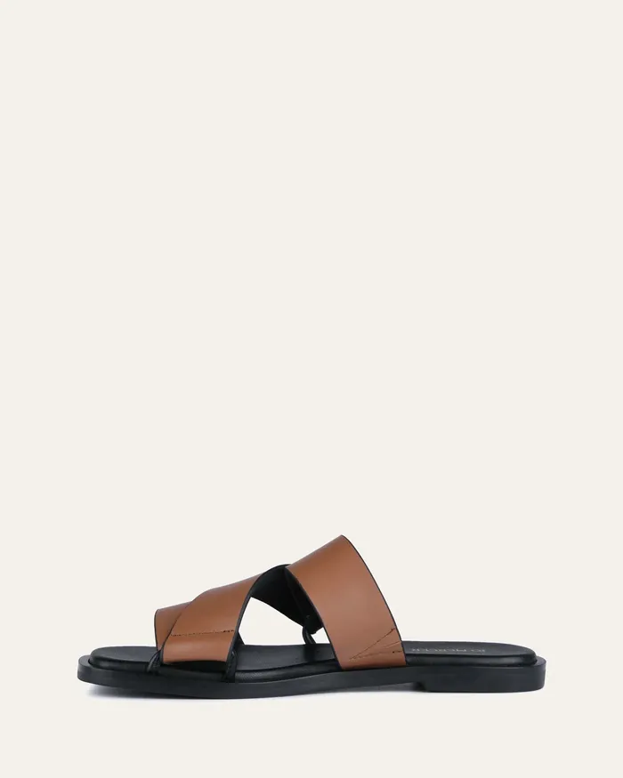 Women SLIDES jomercer Shelby flat slides dark tan leather Women SLIDES jomercer Shelby flat slides dark tan leather