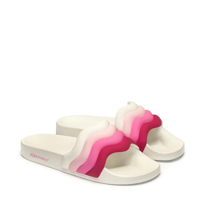 Women Slippers Woman 1908 SLIDES CURLY PADDED STRIPES SLIDE WHITESHADED PINK Superga Slippers