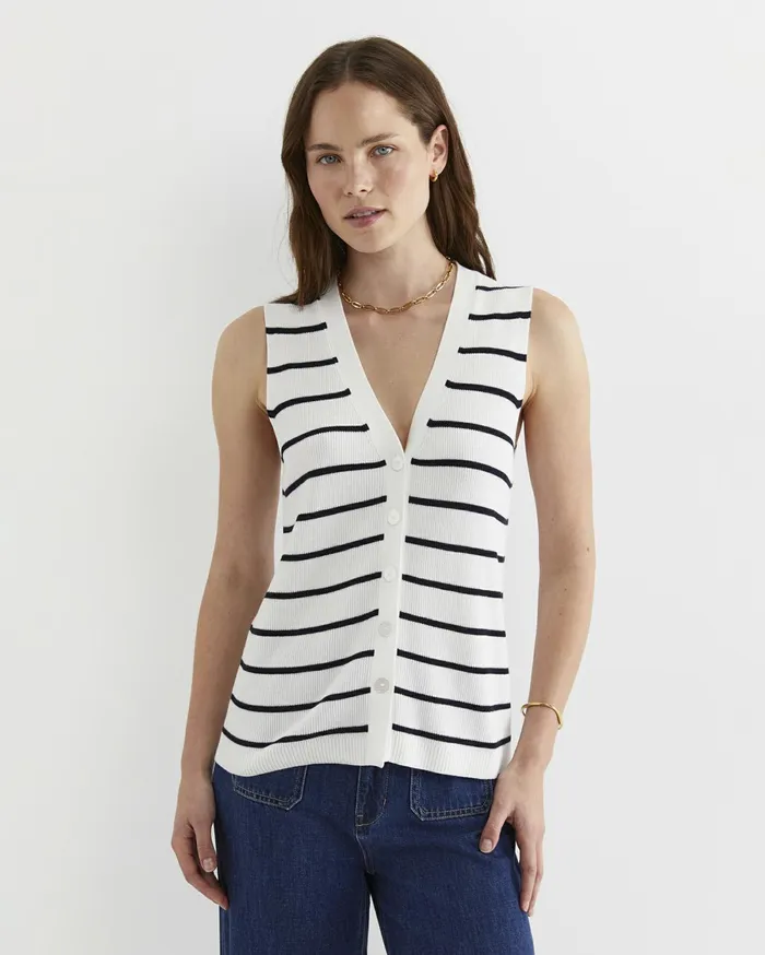 Women Sportscraft Knits and Cardigans Becky Cotton Vest Whitenavy