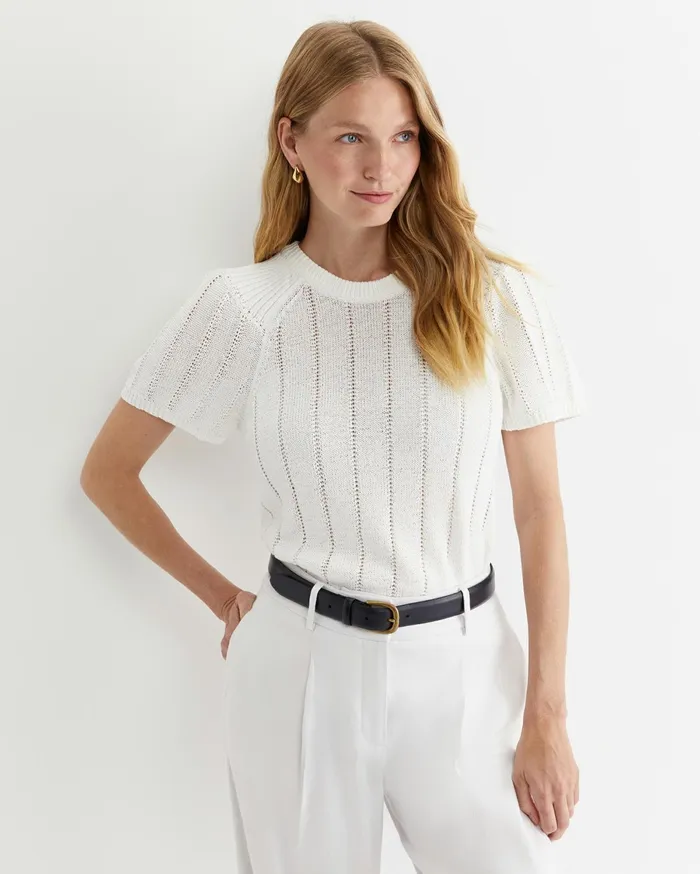 Women Sportscraft Knits and Cardigans Josie Tape Yarn Flutter Top Milk