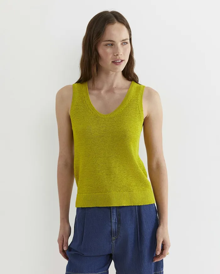 Women Sportscraft Knits and Cardigans Josie Tape Yarn Singlet Celery