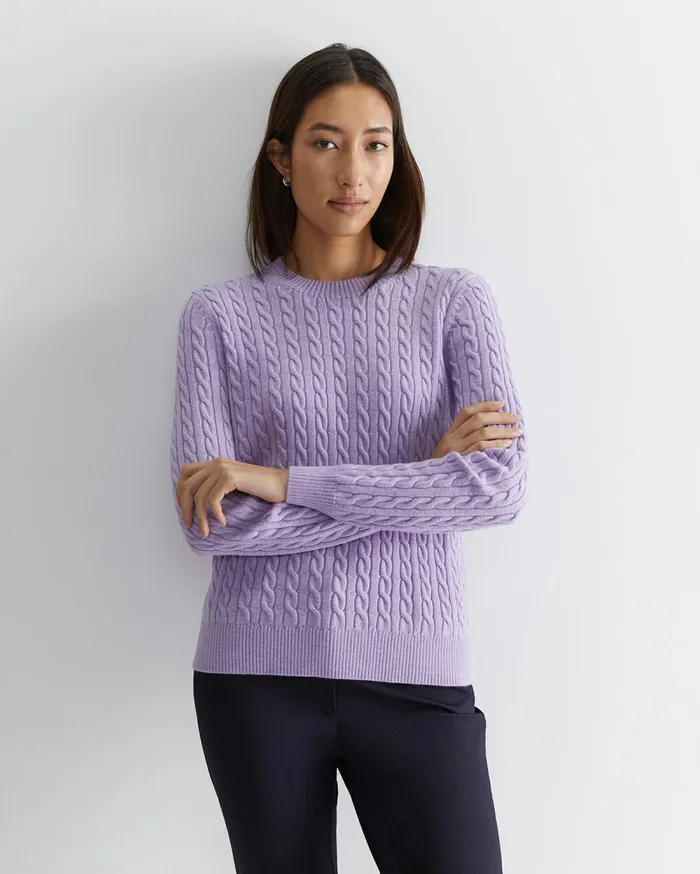 Women Sportscraft Knits and Cardigans Merino Wool Baby Cable Sweater Lavender