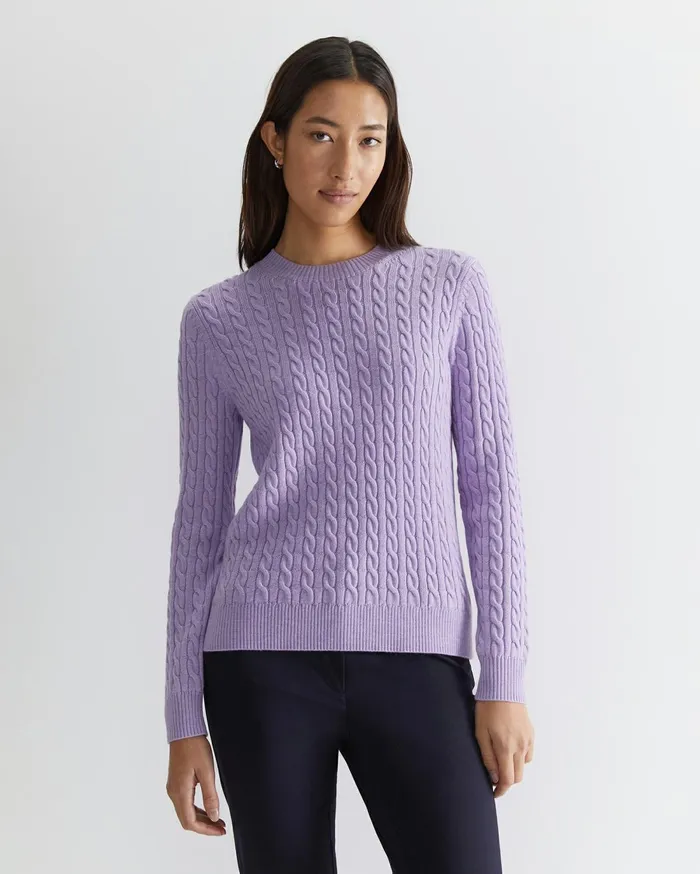 Women Sportscraft Knits and Cardigans Merino Wool Baby Cable Sweater Lavender