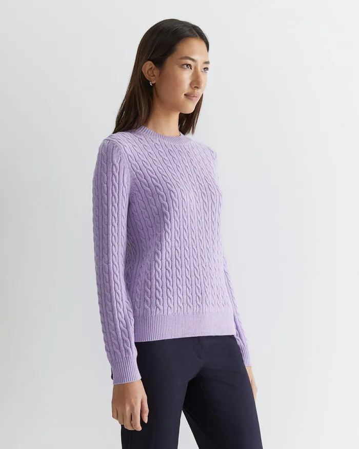 Women Sportscraft Knits and Cardigans Merino Wool Baby Cable Sweater Lavender