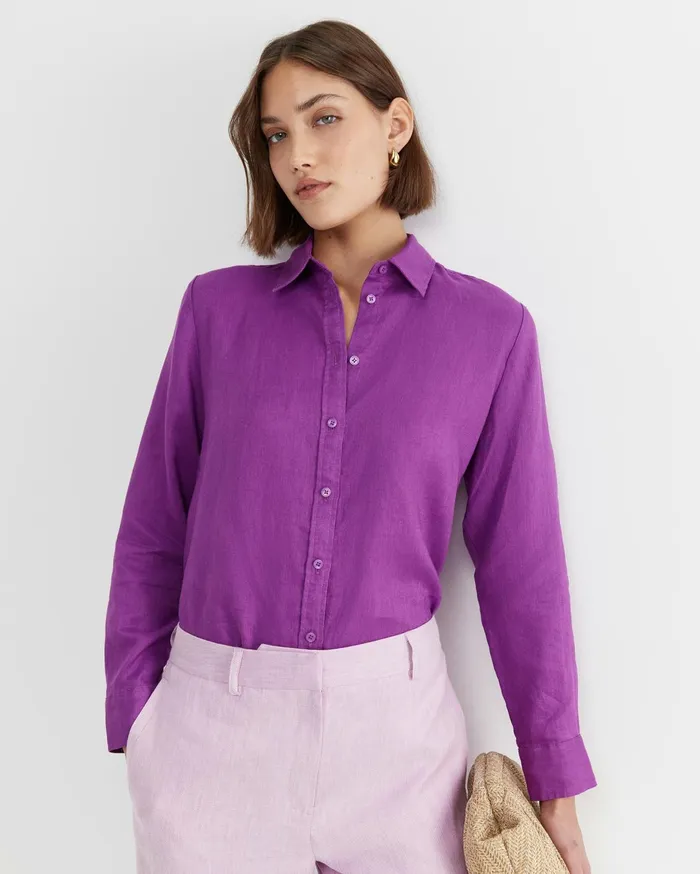 Women Sportscraft Shirts Dahlia Long Sleeve Linen Shirt Hydrangea