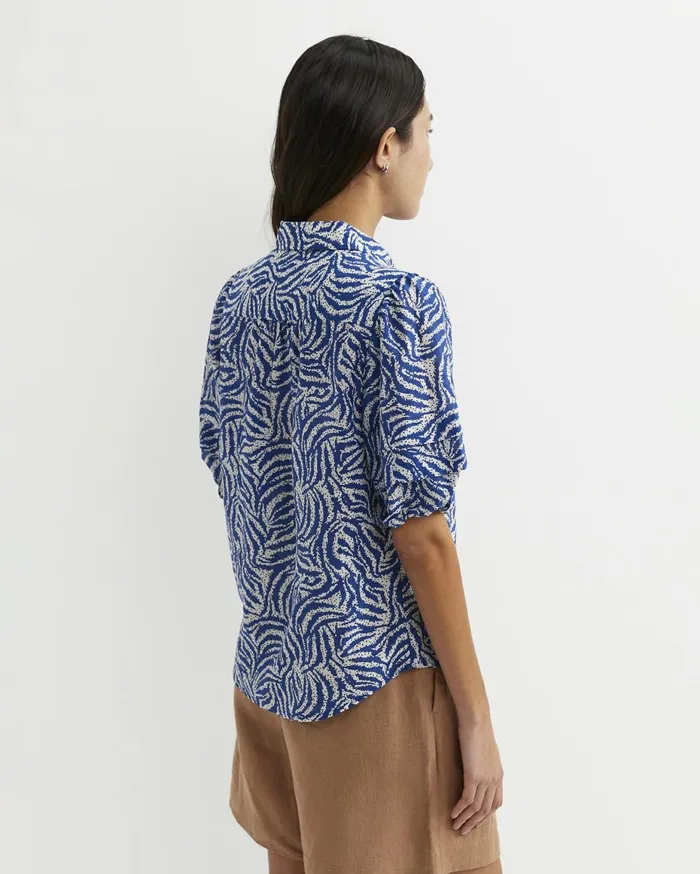 Women Sportscraft Shirts Lola Cotton Silk Short Sleeve Blouse Blueivory