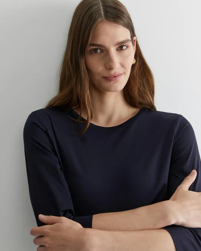 Women Sportscraft Tops and Tees Cotton Crew 3 Quarter Sleeve TShirt Navy