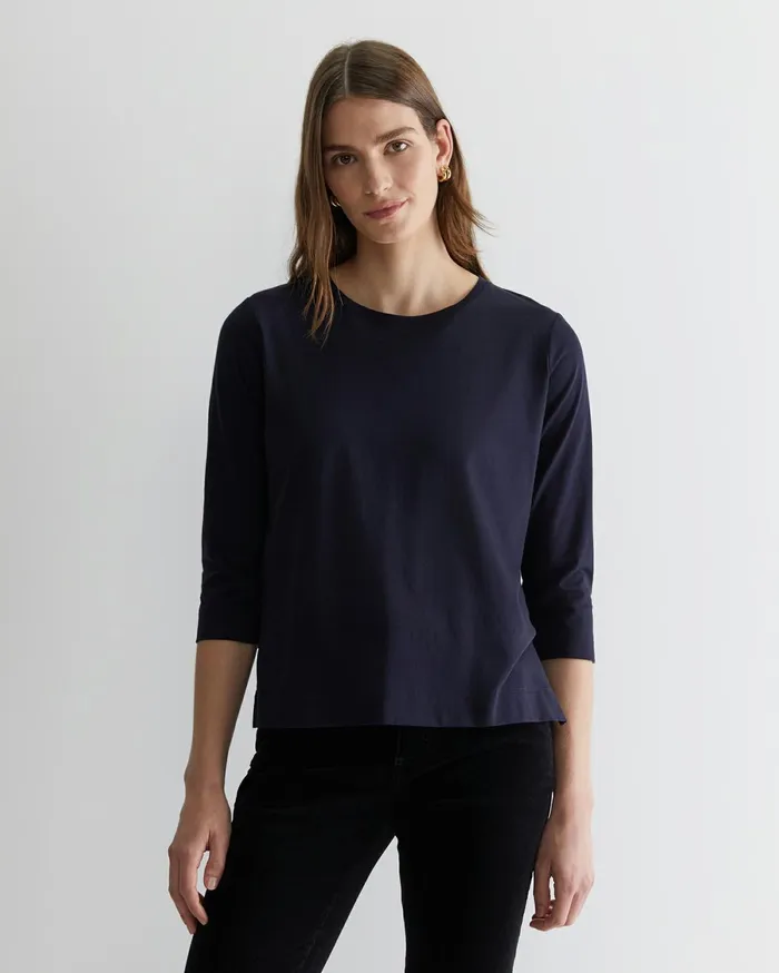 Women Sportscraft Tops and Tees Cotton Crew 3 Quarter Sleeve TShirt Navy