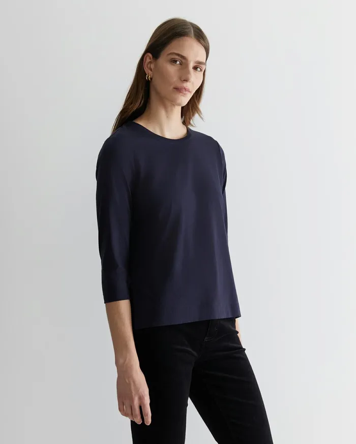 Women Sportscraft Tops and Tees Cotton Crew 3 Quarter Sleeve TShirt Navy