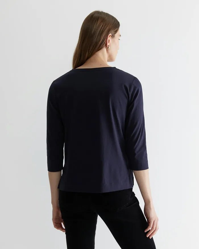 Women Sportscraft Tops and Tees Cotton Crew 3 Quarter Sleeve TShirt Navy